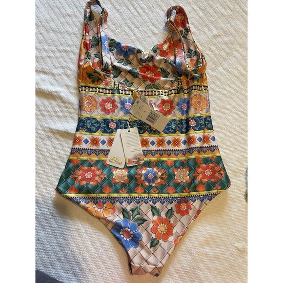 Agua Bendita Koraline Hippie Boho Tile Reversible One Piece Swimsuit L NWT - Picture 6 of 6